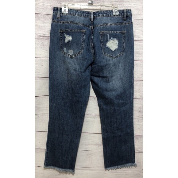 Women’s Easel Destroyed Jeans Sz Large EUC Waist 34” Inseam 27” Raw Hem Cropped - Picture 6 of 9
